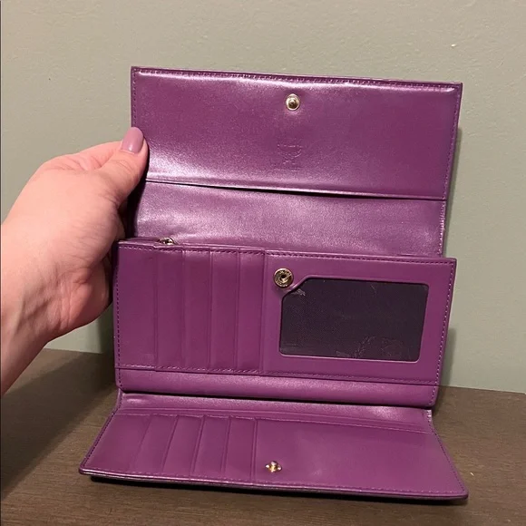 MCM Plum Dark Purple Leather Long Wallet with Two Tone Gold and Silver Logo - Picture 9 of 14